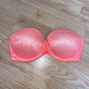 PINK Victoria’s Secret Orange Lace Embellished Strapless Push Up Bra Size 34D